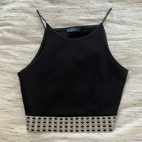 Lac Bleu black and silver studded cropped formal tank top - Picture 1 of 3